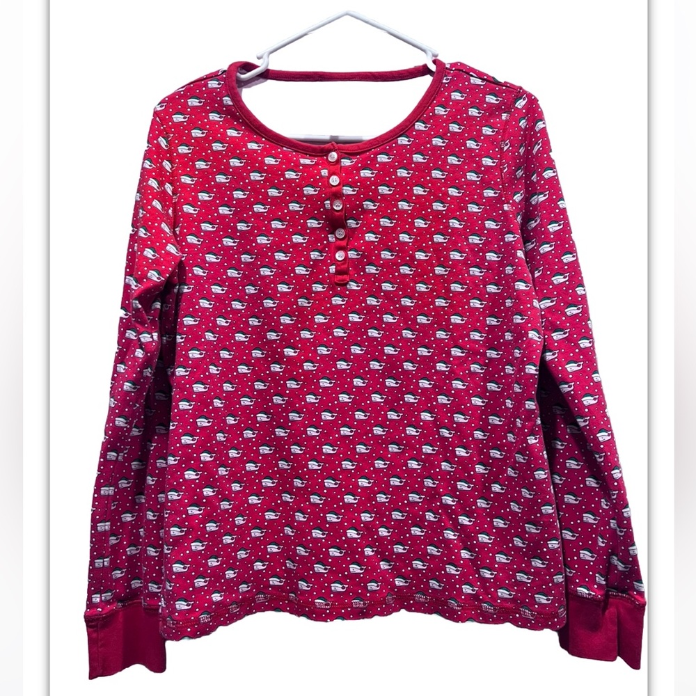 VINEYARD‎ VINES Santa Whale Christmas Pajama Top Pima cotton Peru Youth XL